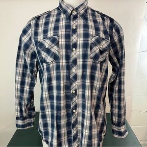 SUPPLY COMPANY Mens Shirt Size XL Snap Pearl Plaid Blue Front Pockets (551)